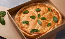 an empty pizza box with a whole uncooked pie in it