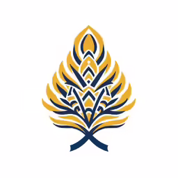 a golden and blue leaf on a white background