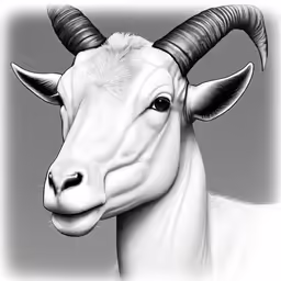 a painting of a white goat with long horns