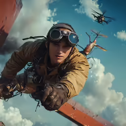 a man is standing in front of two flying planes