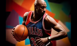 a basketball player with a red jersey holds the ball