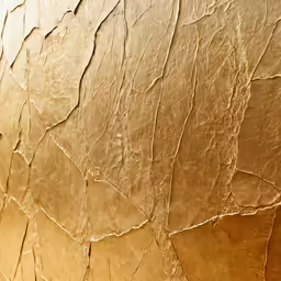 a gold colored wall that is covered in peeling paint