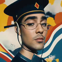 man with a headpiece as his ear is positioned
