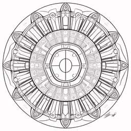 an abstract design, done in black and white,the pattern for a coloring page,the top of a circular wheel with nozzles,an intricate circular design that resembles the center of a clock,this is an image of an intricate design on paper