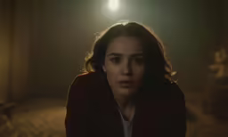 a woman with a sad look stares into the distance