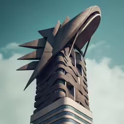 the top of a building with a sculpture on it