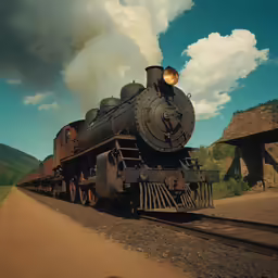 an old train with smoke coming out of the engine
