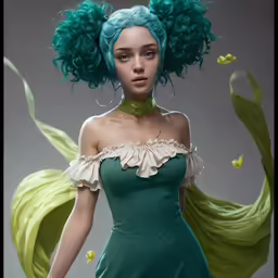 this image is of a woman with blue hair