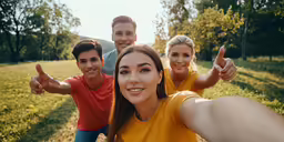 a group of people pose for a photograph while holding a peace sign