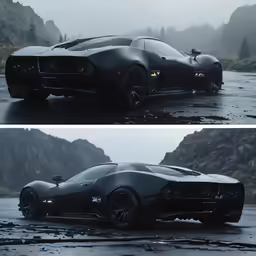 two shots of a car in the rain