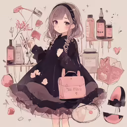 anime girl with pink luggage by art by yashan