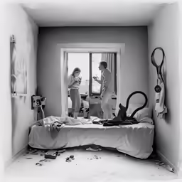 a couple in a room with lots of contorts