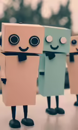paper figurines are lined up and wearing costumes