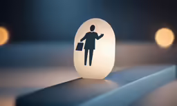 a light shaped like a man with a bag and a briefcase