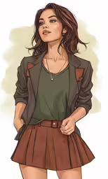 a drawing of a young girl wearing a skirt