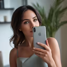 woman in the mirror holding a cell phone