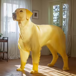 there is an adult dog that has very large, fluffy dogs