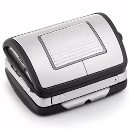 a sandwich maker with its top open on it