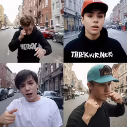 a collage of three pictures with different shots of people