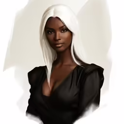 a black woman with white hair in a dress