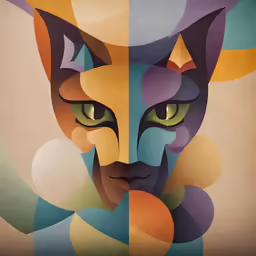 an art deco poster with a cat and the colors of the image