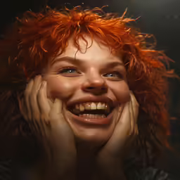 an orange haired woman with a smile and bright orange hair