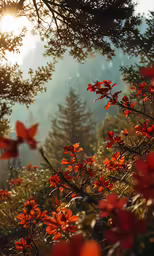a bunch of red flowers growing in some grass