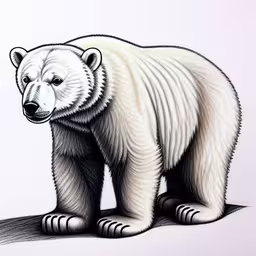 a drawing of a polar bear with black and white details