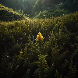 a sunflower in the middle of a green field