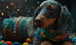 a long haired dog with his tongue out