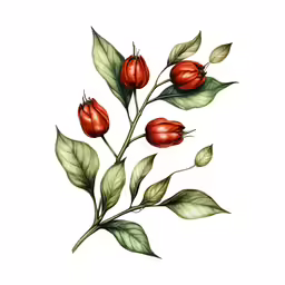 a flower with green leaves and red flowers