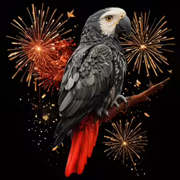an animal standing on a branch in front of firework