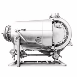 a black and white photo of a large industrial steam turbine