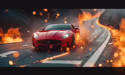 red car on fire on the road with blurry background