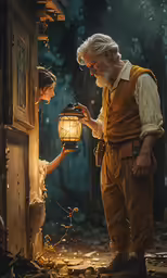 a girl and man look at the light bulb