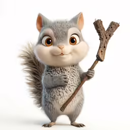 a cute little grey squirrel holding an old branch