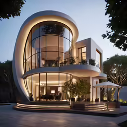 a large circular house sitting on top of a hill