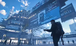 a man is in front of a building in the city