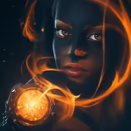 a woman holding a glowing ball of fire