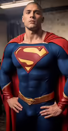 a man dressed as superman standing up