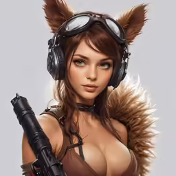 a woman in a cat costume wearing a gun and helmet