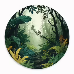 a round picture of the forest and its path