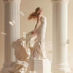 a beautiful woman with long hair and wearing a white dress