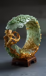 the miniature statue is made with gold leafy foliage