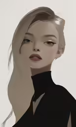 a digital painting of a woman with blonde hair and black shirt