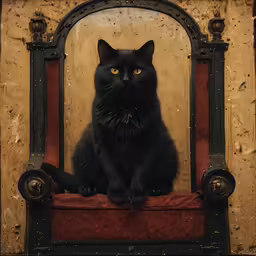 a cat sitting on a red chair with its head in the frame
