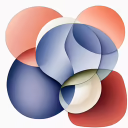 a blue and red abstract design consisting of two circles