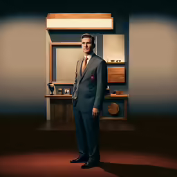 a man is dressed in a suit and holding his arm on a belt