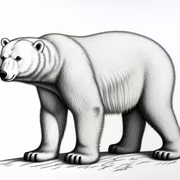 this is a hand drawn white bear standing on a rocky cliff,a drawing of a polar bear in the snow
