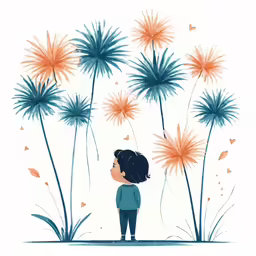 illustration of a person looking at flowers